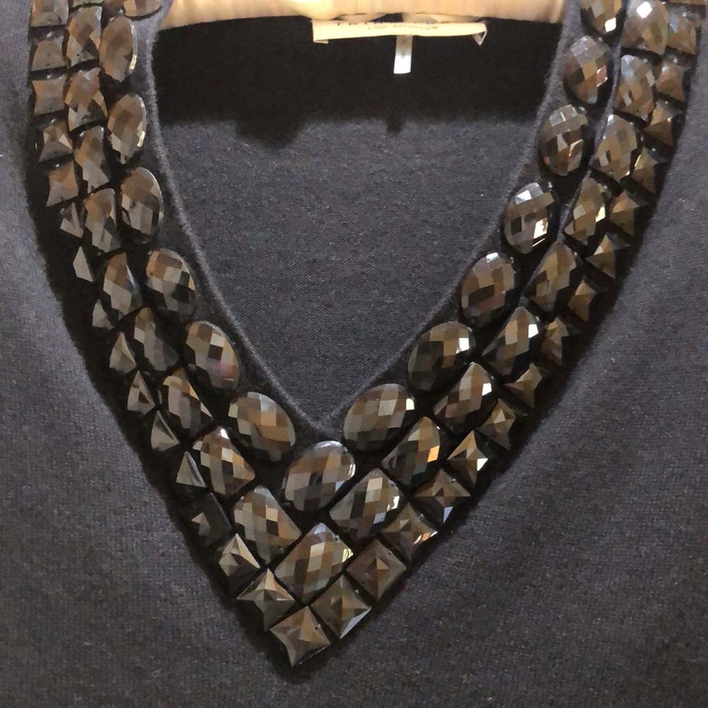 Trina Turk Jeweled Cashmere Blend V-Neck Sweater